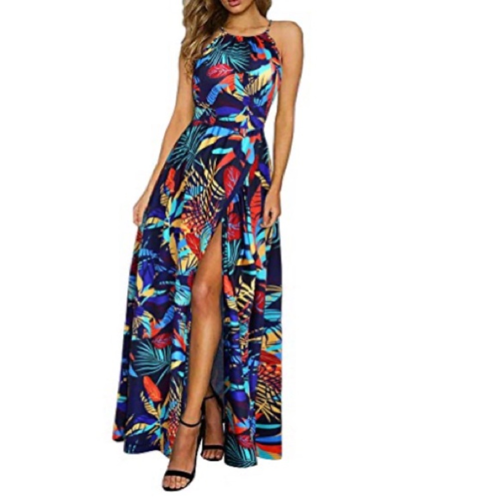 KILIG Women 2024 Summer Maxi Dress Casual Floral Halter Neck NWT